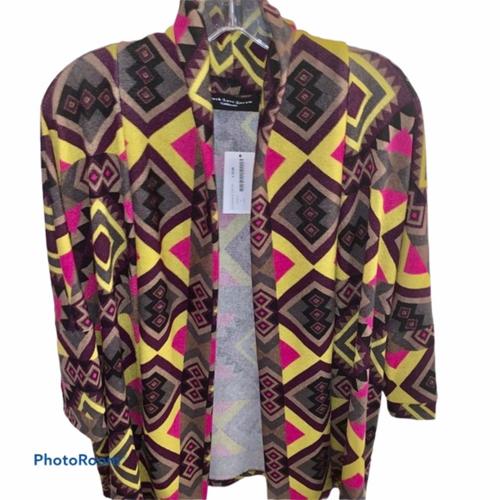 Peach Love Aztec Print Open Front Kimono Multicolor Sz S